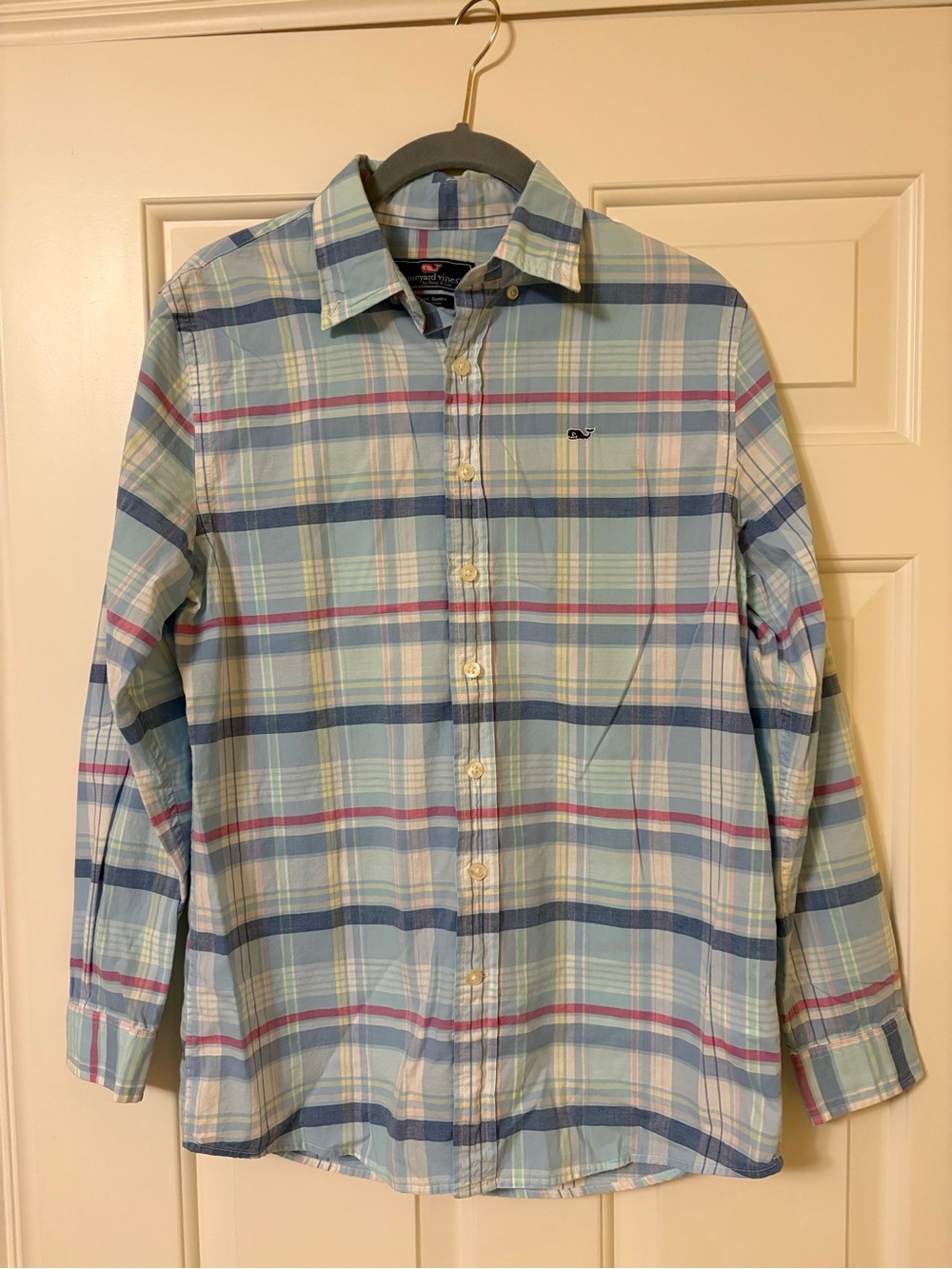 Vineyard Vines Light Blue Plaid Button-Down Shirt Boy L 16
